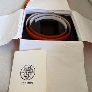 Hermes  Orange & White Leather Belt Blanc/Feu size 32/85 with Receipt Full Set